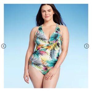 📦 Plunge Ring Detail One Piece Swimsuit - Shade & Shore™ Multi Tropical Print
